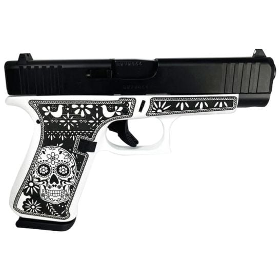 Glock G48 Gen5 Custom Sugar Skull White/Black Compact 9mm 4.17" 10rds, White