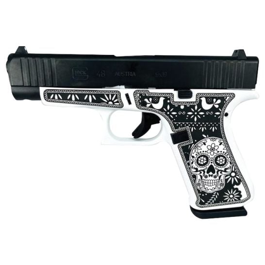 Glock G48 Gen5 Custom Sugar Skull White/Black Compact 9mm 4.17" 10rds, White