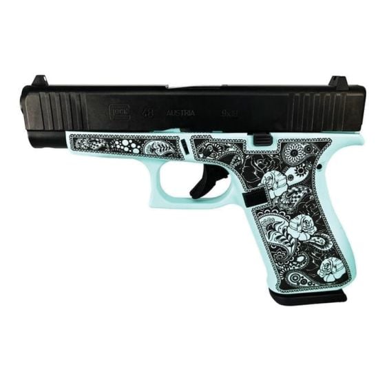 Glock G48 Gen5 Custom Robin's Egg Blue Paisley Compact 9mm 4.17" 10rds, Robin's Egg Blue