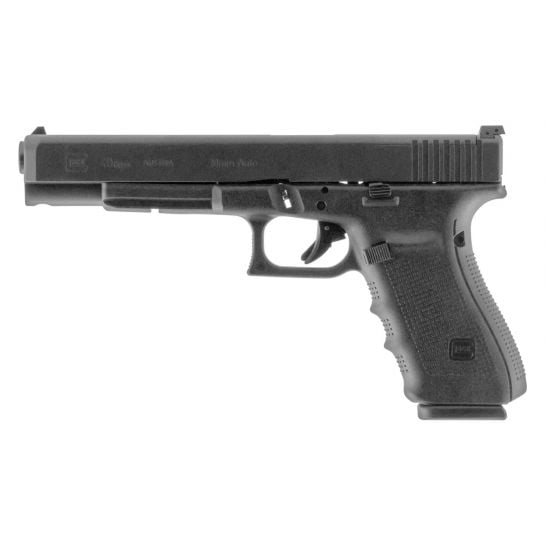 The Glock 40 Gen 4 in MOS Configuration is chambered in 10mm and combines a long slide and barrel for improved velocity with a high magazine capacity. The Modular Back Strap design and the reversible magazine catch let you instantly customize its grip to adapt to accommodate any hand size. The MOS Configuration makes an easy job of mounting a reflex sight on the pistol's slide without the need for a new slide or separate mounting system.